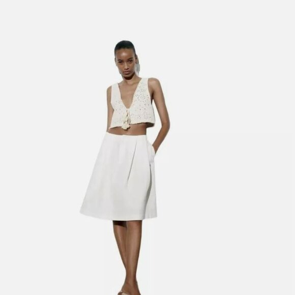 ZARA PLEATED MIDI SKIRT WHITE SIZE M 3067 409 251 - Picture 3 of 4